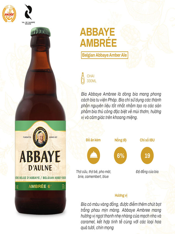 bia bỉ abbaye amber ale 330ml (mua 12 chai tặng 1 ly)