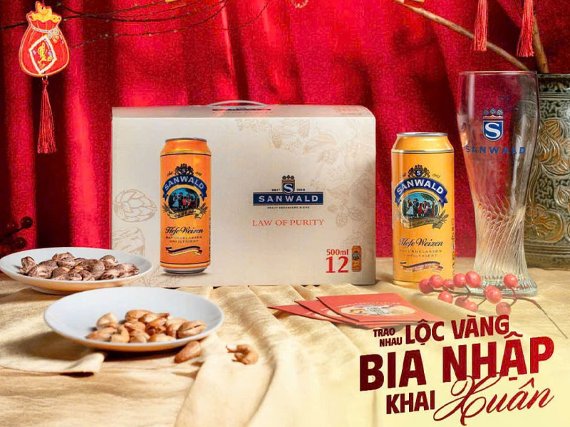 hộp quà 12 lon bia sanwald hộp quà 12 lon bia sanwald